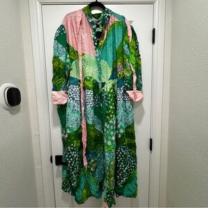 Ulla Popken Green and Pink Patchwork Maxi Dress